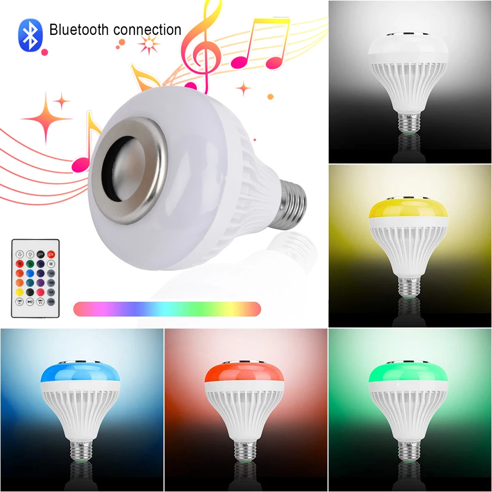 

Led Smart E27 RGB Bluetooth Speaker LED Bulb Light 12W Music Playing Dimmable Wireless Led Lamp with 24 Keys Remote Control