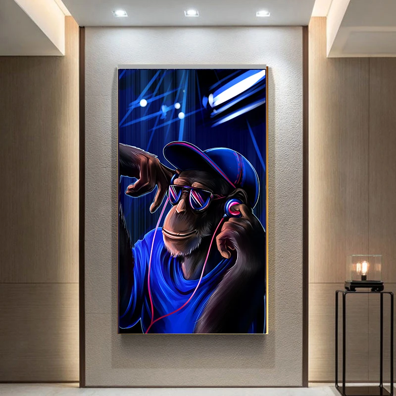 Современная поп арт DJ обезьяна орангутан Холст Живопись Домашний Декор
