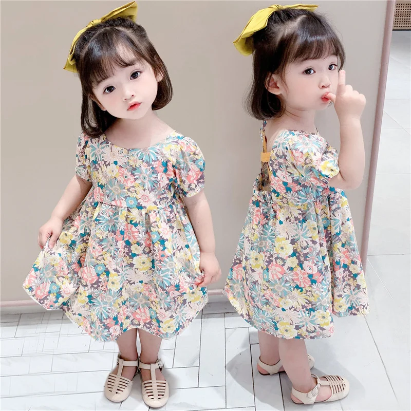 

Летнее платье celvereo 2021, новая Корейская версия в иностранном стиле, юбка с коротким рукавом и цветами, Детская красивая юбка принцессы