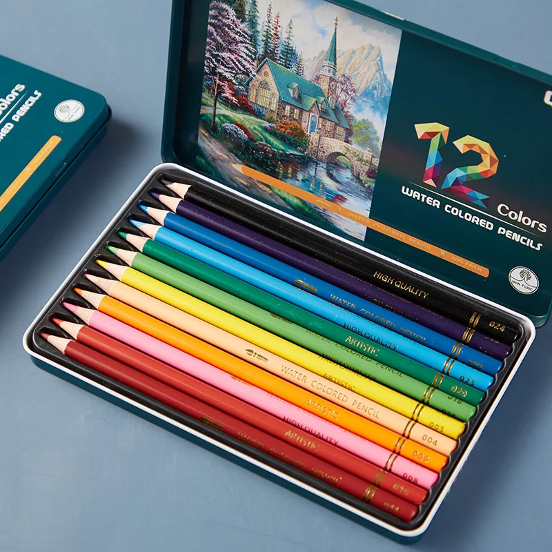 

12 цветов водорастворимый цветной ed деревянный свинцовый карандаш с металлической коробкой, студенческие цветные карандаши для рисования, ...