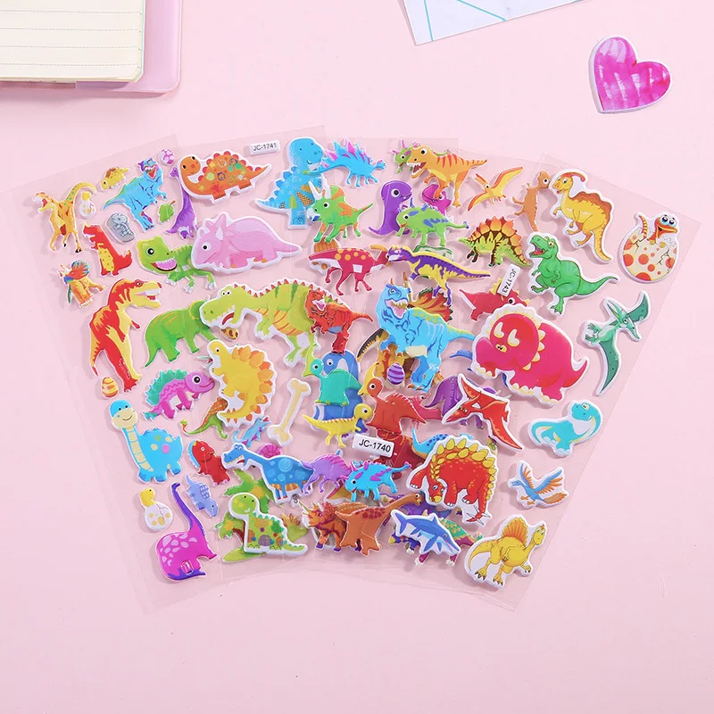10 листов/Лот, 3D объемные Пузырьковые мультипликационные наклейки животных, цифровые наклейки с картинками динозавров, Детские водостойкие DIY наклейки для раннего образования, игрушки