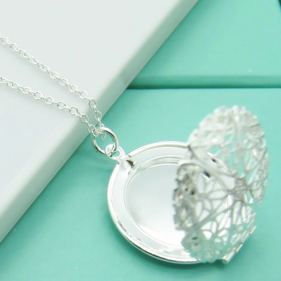 

925 Sterling Silver Round Photo Frame Pendant Necklace Chain Woman Charm Necklace Fashion Jewelry Christmas Gift