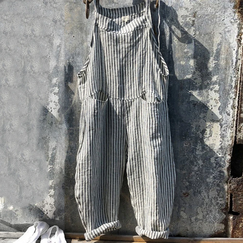 Размера плюс S XL Женская Повседневная вертикальные полосы Комбинезон на