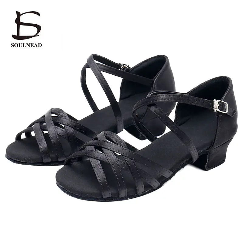 Kids Salsa Dance Shoes Children Girl's Latin Jazz Dance Shoes White Black Low Heel Sandals Woman Ballroom Tango Dancing Shoes