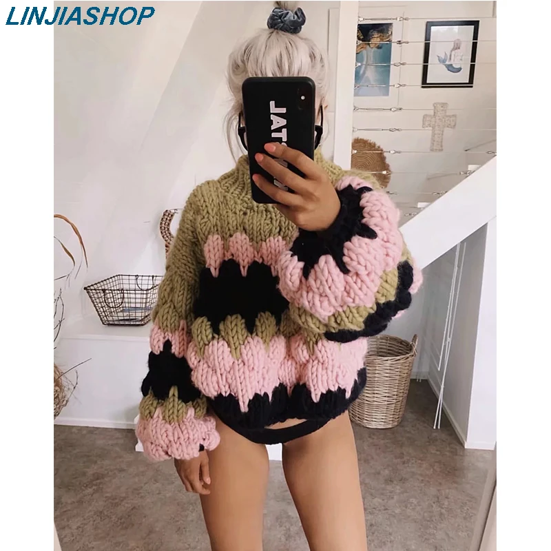 Pure manual mohair wave pattern coat high quality winter plus size cardigans patchwork orange handmade coat sweaters pink
