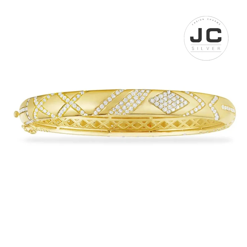 JC New Fashion Charms Sterling silver Original Engraving Yellow Silver Paved Bangle For Women Glamour Jewelry Gift | Украшения и