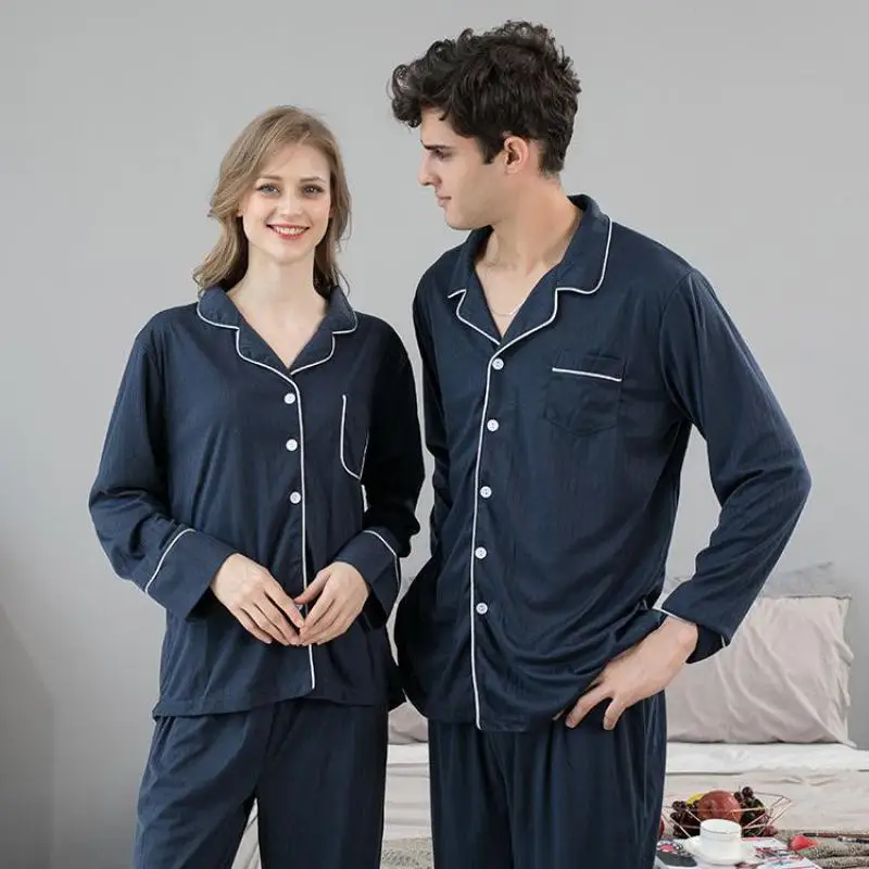 

New Autumn Lovers Pajama Set Women And Men Cotton Home Clothes Long Sleeve Loose Casual Couple Lounge Sleepwear Negligee Suit