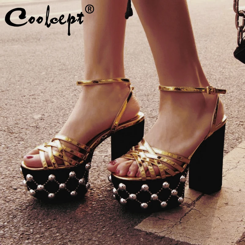 Coolcept/женские босоножки на высоком каблуке Модные брендовые толстом Украшенные
