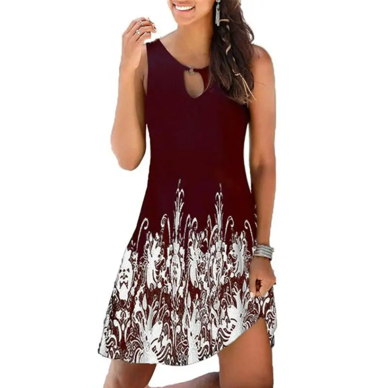 

Women Floral Print Sleeveless Dress Ladies Summer Beach Holiday Causal Sundress