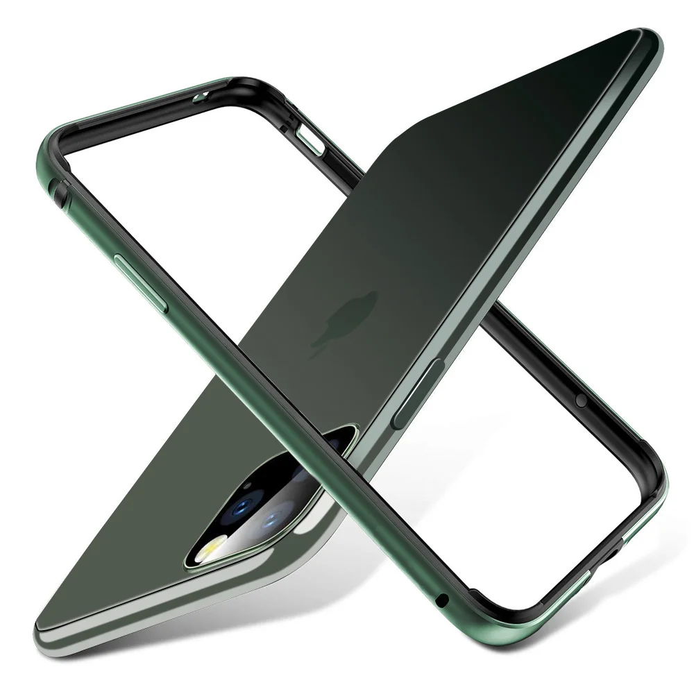 Силиконовый алюминиевый бампер чехол для IPhone 11 Pro Max XS Max XR X 7 8 Plus 7Plus чехол жесткий металлический каркас мягкий резиновый чехол Fundas - Цвет: Зеленый