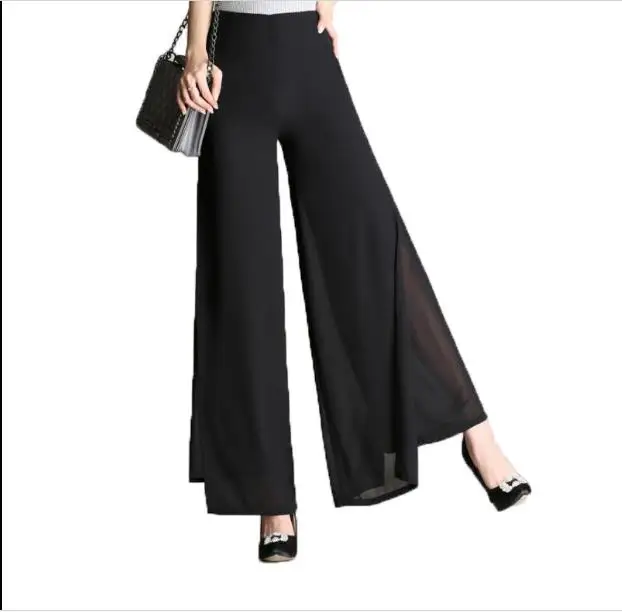 2020 Новая мода женские летние двухслойные шифоновые широкие брюки с высокой