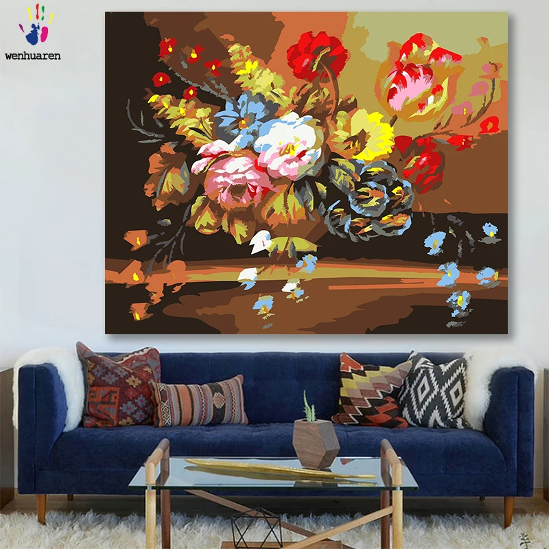 DIY картинки для раскраски по номерам с цветами Винтаж гибискус пион цветок