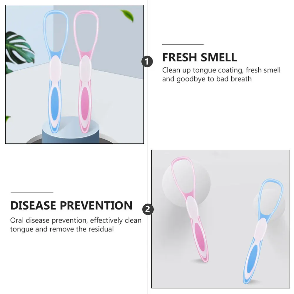 

2pcs Portable Oral Tongue Cleaner TPR Tongue Scraper Tongue Cleaning Brush