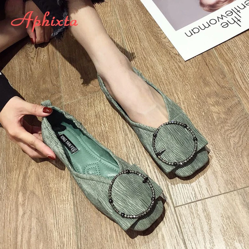 Женские лоферы с пряжкой Aphixta весенние балетки на плоской подошве Мокасины