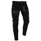 2021 черные эластичные облегающие джинсы на молнии, мужские рваные штаны до колен, рваные байкерские джинсы, уличные штаны в стиле хип-хоп, большой размер XXXL