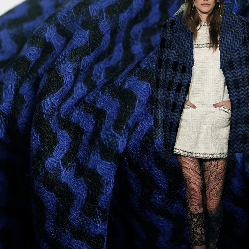 Твидовая камвольная шерстяная ткань белого цвета, в синюю и черную клетку, для женских костюмов, брюк, материалы для одежды