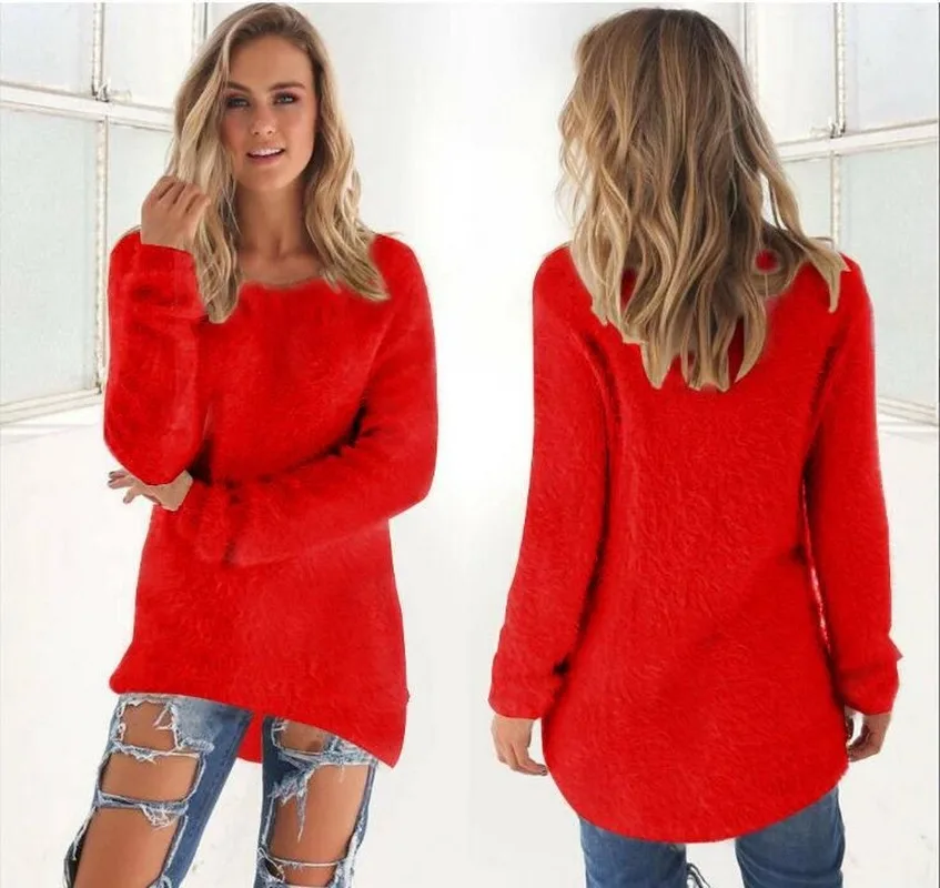 

Women's Fashion Women Casual Tops Mohair Blend Fuzzy Blouse Pullover Jumper Loose Sweater Knitwear