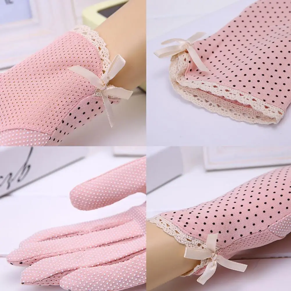 

Gloves Summer Cotton Women Lace Anti-Slip Touch Screen Sun Protection Driving Gloves
