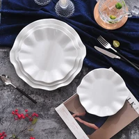 white ceramic plate hotel tableware round plate fruit plate cake plate curved side plate lotus leaf wave plate deep dish plate