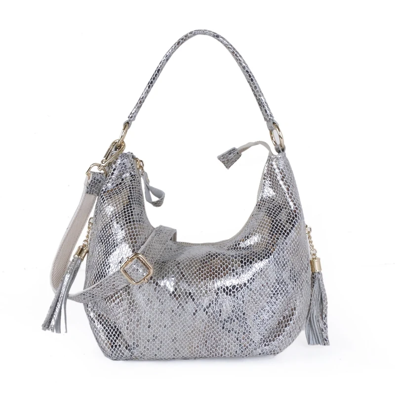 Fashion Vegan Leather Women Hobo Ladies Soft  Bag Casual Tassel  Crossbody Handbag Female Large Tote Snake leather bag