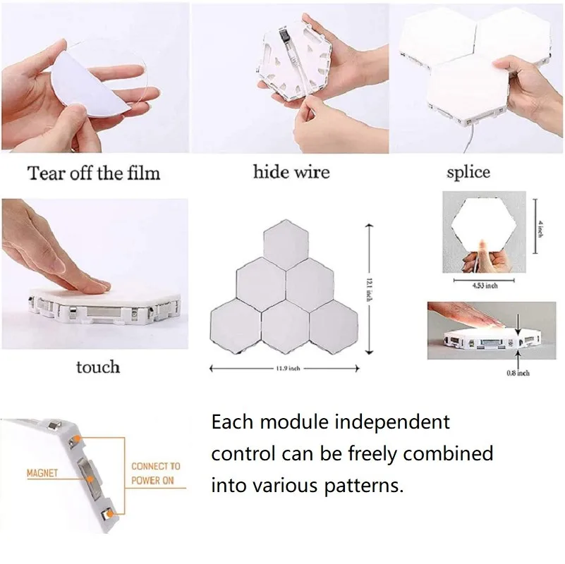 

Quantum Light Led Touch Sensitive Modular Light DIY Honeycomb Light Sensor Magnetic Wall Lamp Quantum Lamp for Room Home Decor