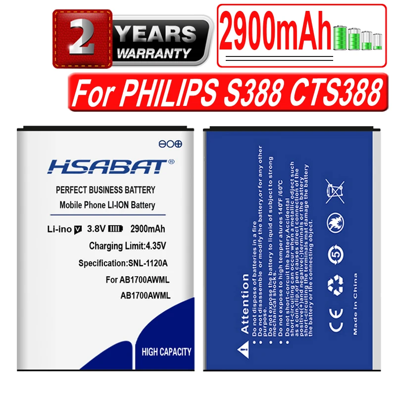 Новый аккумулятор HSABAT 2900 мАч AB1700AWML для PHILIPS S388 CTS388 | Мобильные телефоны и