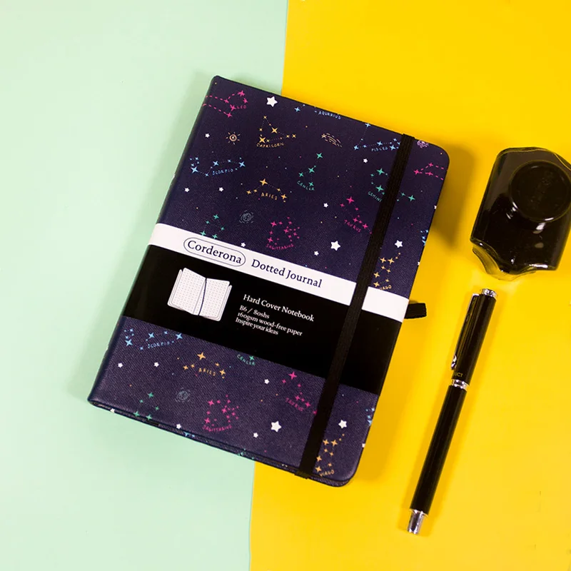 

Corderona B6 160gsm Dotted Bullet Notebook Hard Cover Leatherette Elastic Band Back Pocket Travel Journal