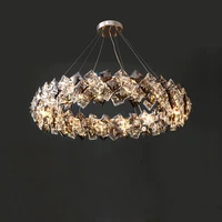art deco led postmodern square crystal round chandelier lustre lighting hanging lamps suspension luminaire lampen for foyer