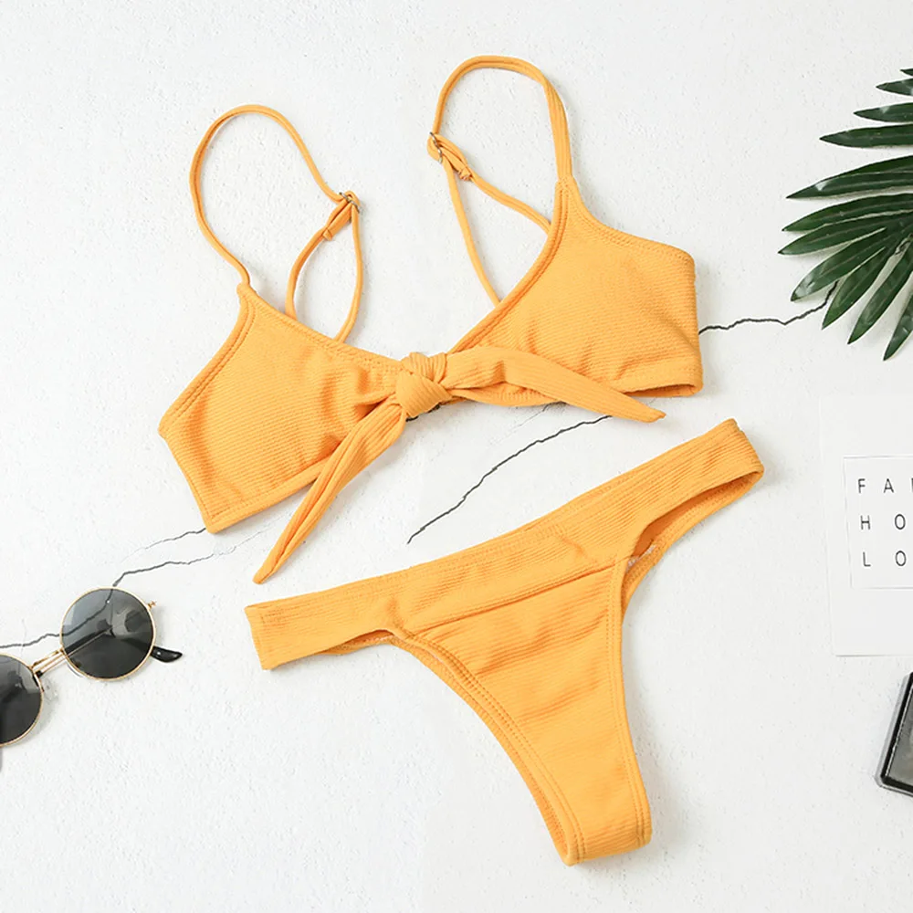 Комплект бикини с узлом Тонг сексуальный купальный костюм для женщин