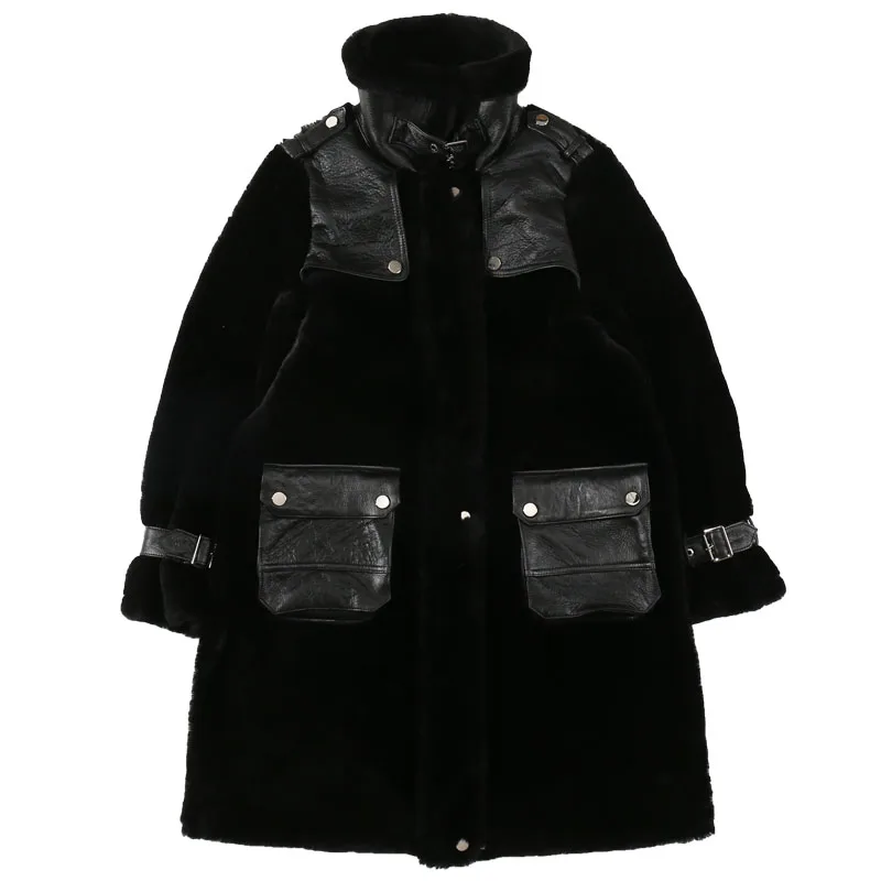 Женская куртка с подкладкой из натуральной кожи длинная теплая двухсторонняя