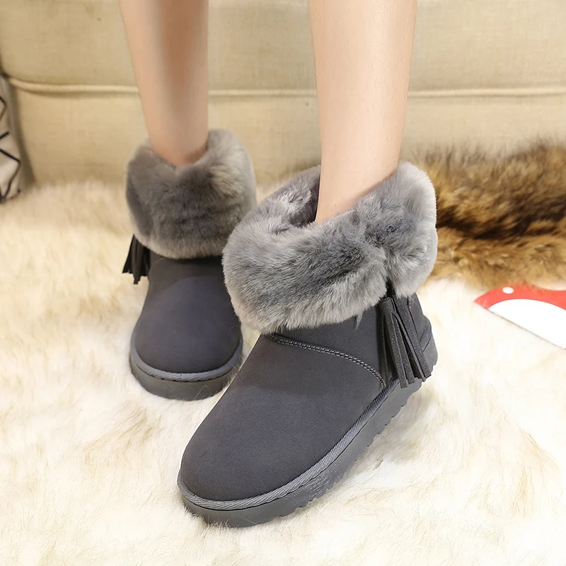 Зимние женские ботильоны теплые зимние ботинки с кисточками обувь из