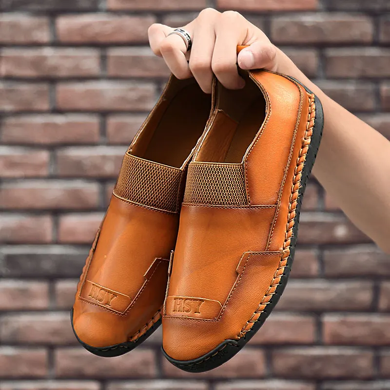 Мужские кожаные туфли ручной работы Vancat черные повседневные лоферы на плоской