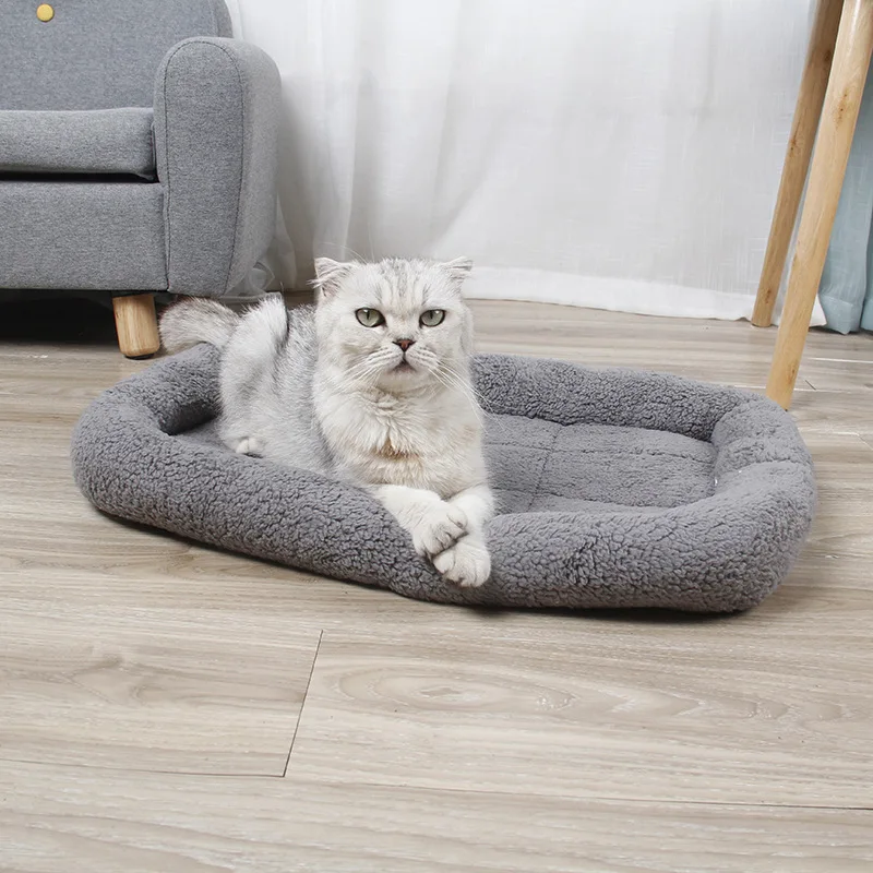 Rectangular Cat Bed Dog Cushion Soft Enclosure Coral Fleece Mattress Car and Cage Mat Cote for Small Medium Large Pets
