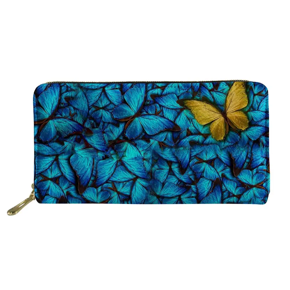 Длинный кошелек для девушек с разноцветным принтом бабочки модные кожаные чехлы