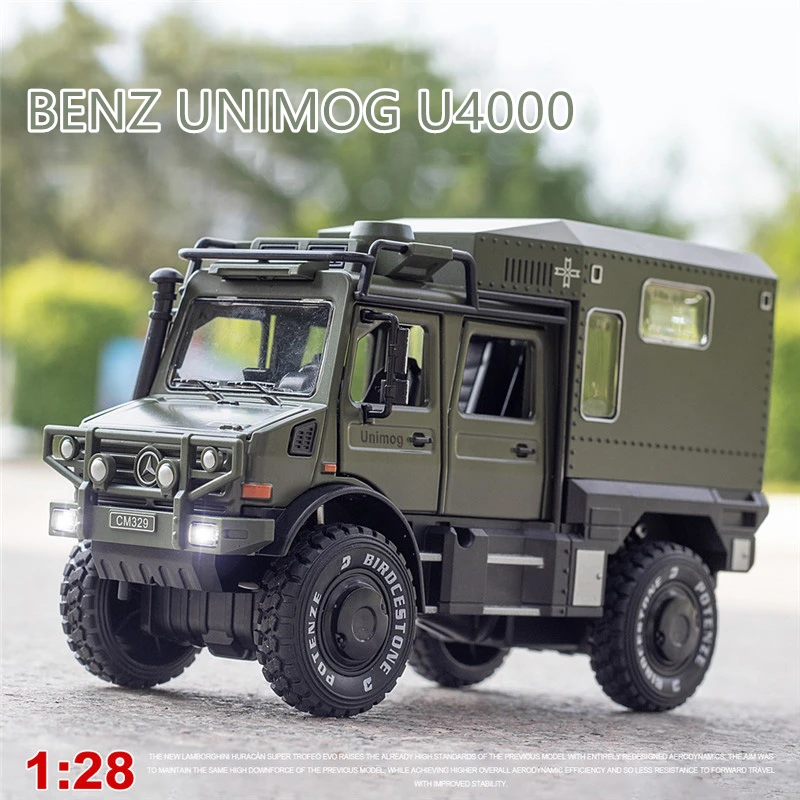 

1:28 UNIMOG U4000 In Box Motorhome Alloy Cross-country Touring Car Model Diecast Metal Toy Car Off-road Vehicle Toy for children