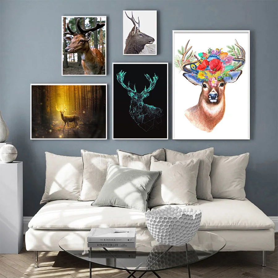 Nordic Deer Wall Painting Abstract African Animal Art Canvas Pictures Poster Prints for Living Room Dining Home Decor | Дом и сад