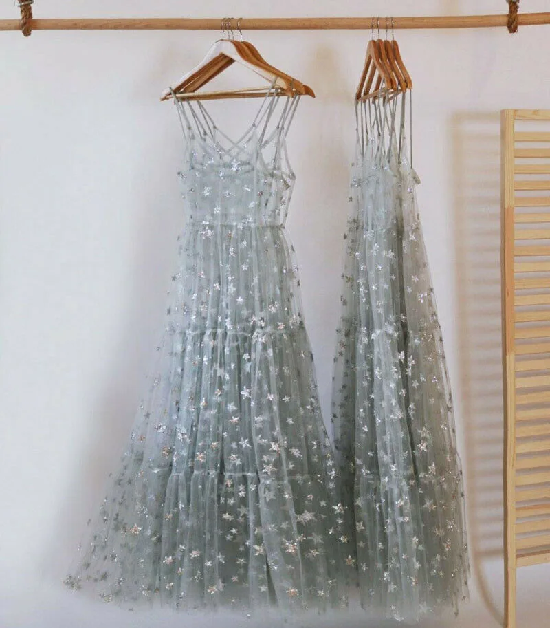 Тонкие лямки Тюль Платья длинное женское платье модные шикарные прозрачные