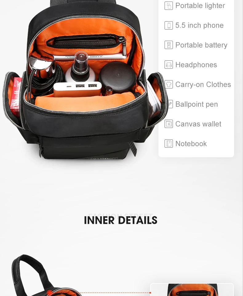 

New Fashion Men Cross body Bags Black Waterproof Sling Bag Casual Chest Pack Short Trip Men School bag 5019