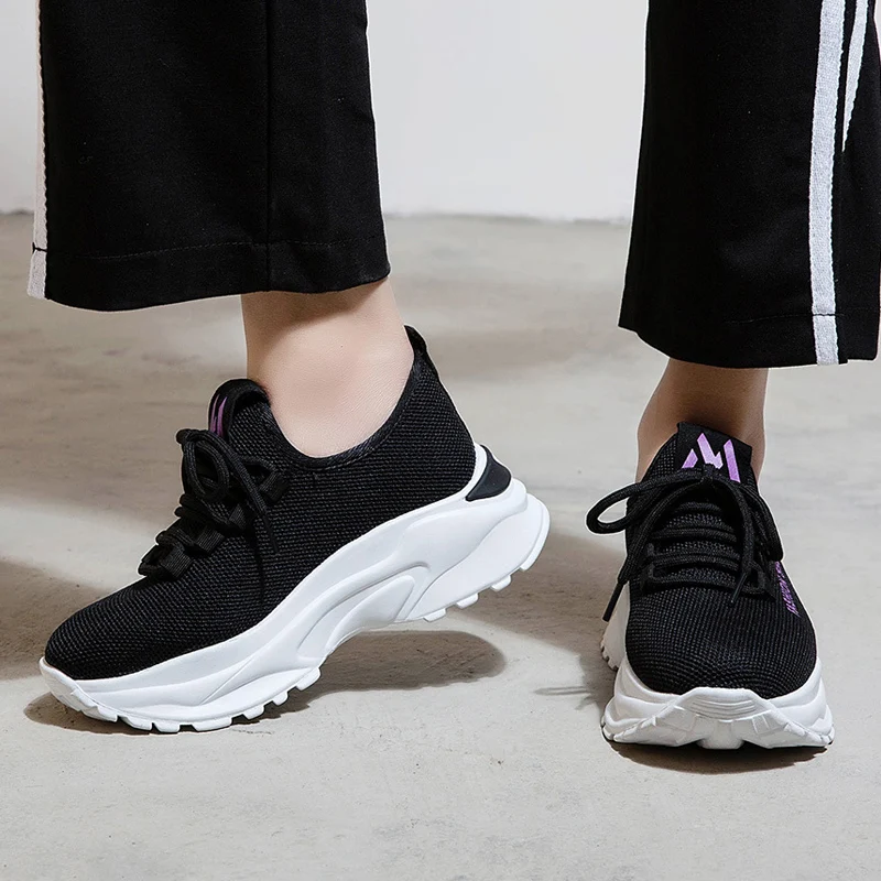 

Flat Platform Fashion Sneakers Women Breathable Mesh Casual Shoes Lace Up Round Toe Women Creepers zapatillas mujer XU153