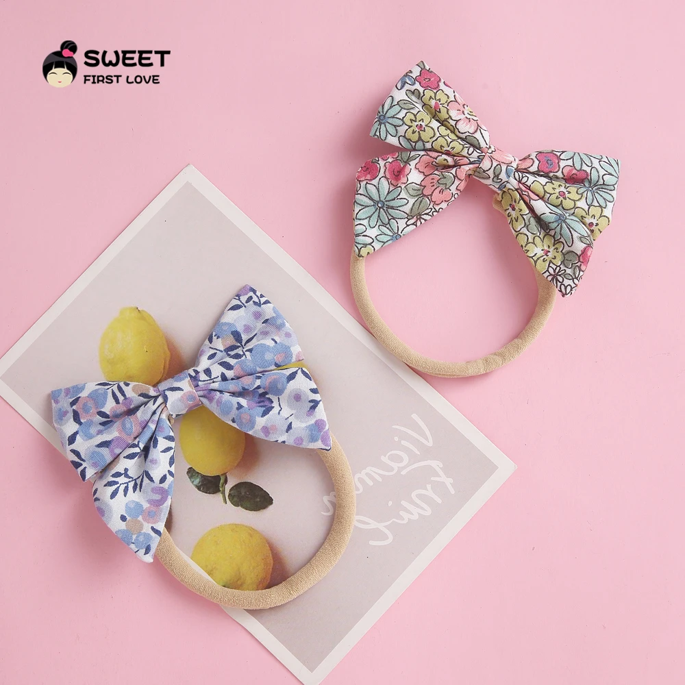 Детская повязка на голову с бантиком из эластичного нейлона принтом мягкие