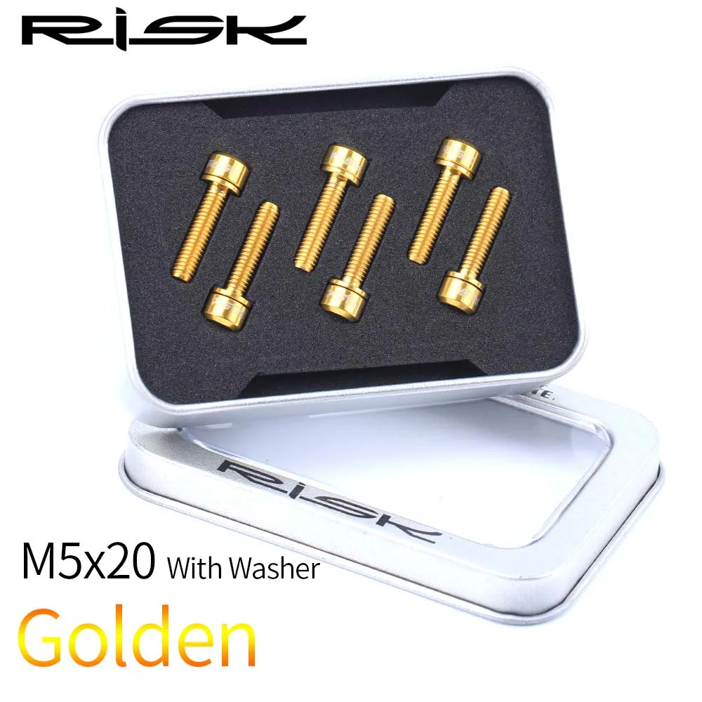 20mm-Gold Риска 6 шт./лот M5* 18/20 мм велосипедный вынос руля болты для выноса руля с шайбами Титан сплав Велоспорт велосипед горный велосипед винты+ прокладка M5x18mm M5x20mm - Цвет: 20mm-Gold