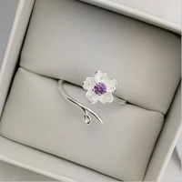 luxury female big crystal cz stone ring plata cute purple peach blossom wedding adjustable rings promise engagement ring