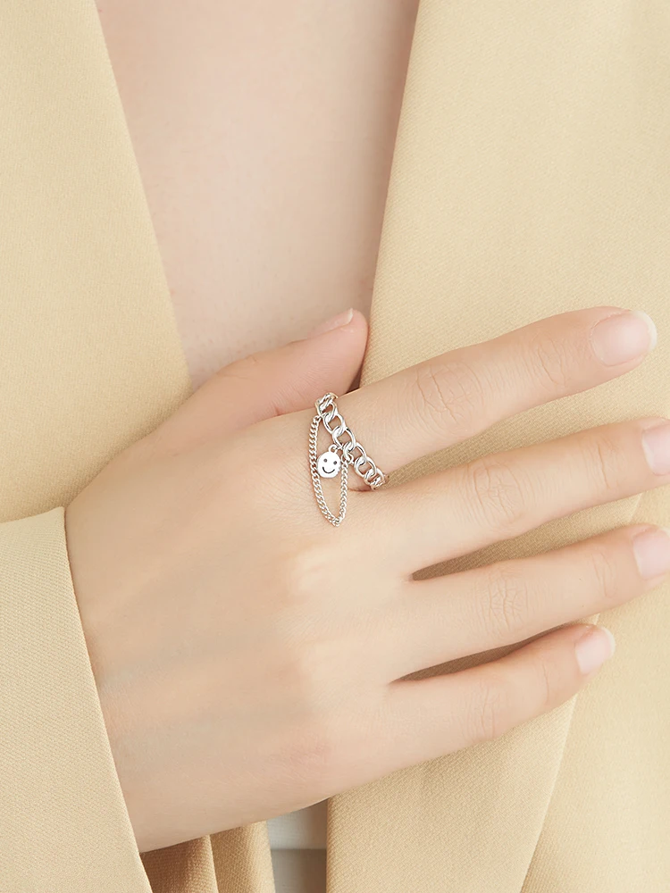 

INALIS Ring For Women 925 Sterling Silver Inlay Cubic Zirconia Eye Smile Face Chain Rings Simple Trendy Anniversary Fine Jewelry