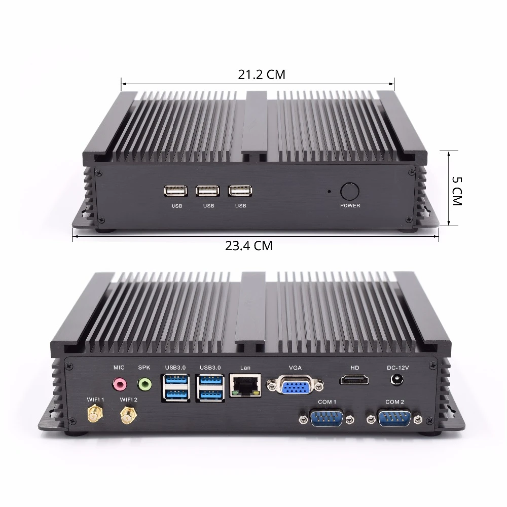 Безвентиляторный мини ПК i7 5500U i5 4200U i3 5005U промышленный компьютер 24 часа работы 2 COM