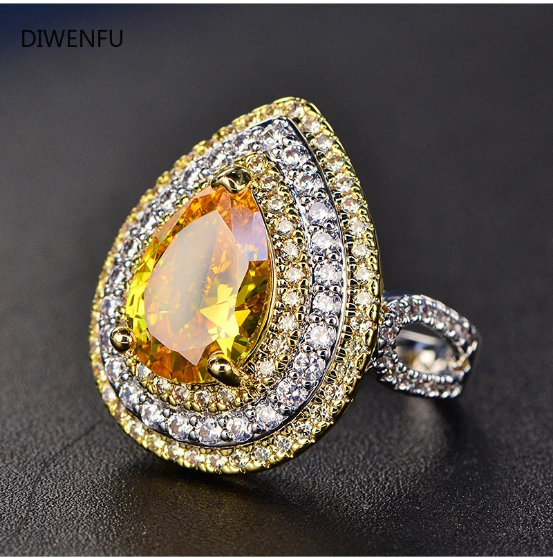 

14K Yellow Water Drop Gold Ring Yellow Diamond Engagement Ring Fine Gold Jewelry For Women Silver 100% 925 Ring For Women Gift