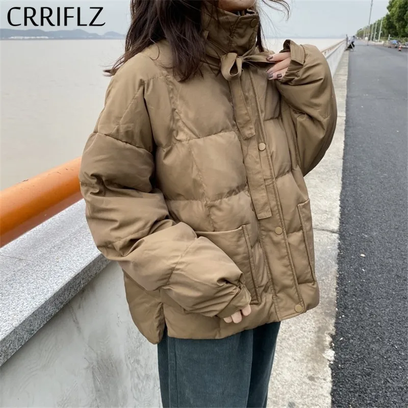 CRRIFLZ новинка женские зимние куртки короткие теплые утолщенные пуховики модные с