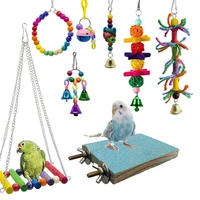 8 pcs green pet supplies bird parrot training toys gnawing toy set birds stand playground accessories swing belll