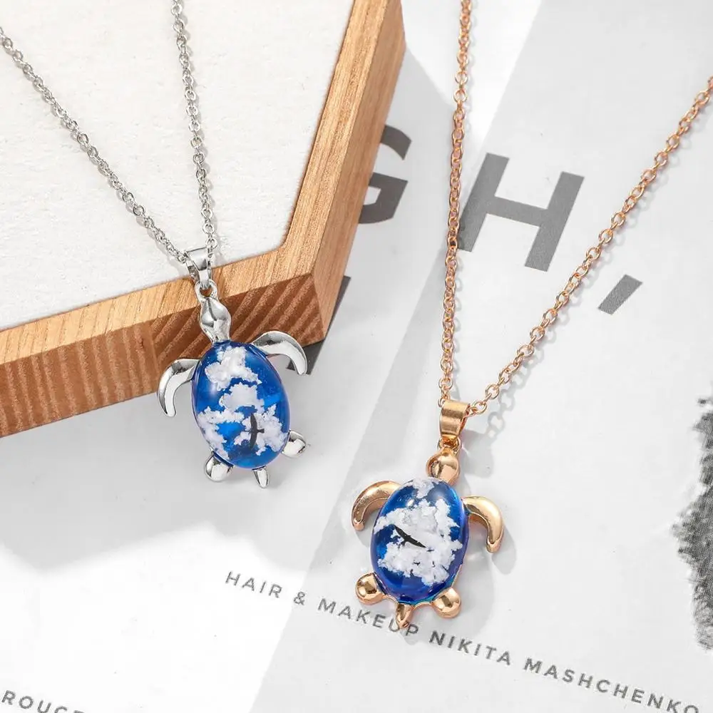 Женское и мужское ожерелье из смолы колье с подвеской в виде черепахи голубого