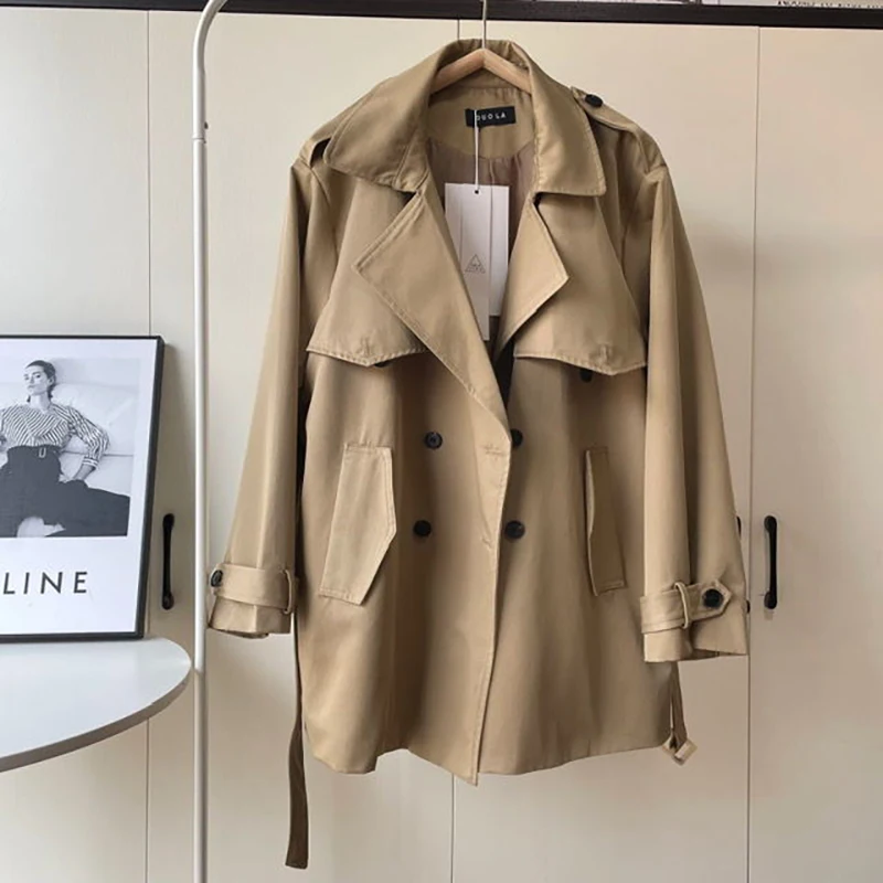 

Женский Повседневный Тренч с поясом, ветровка в винтажном стиле, короткая куртка большого размера, осень 2022