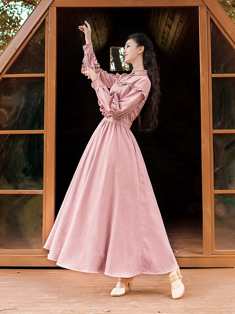 Женское длинное платье Boshow богемное макси с рукавами-фонариками и оборками